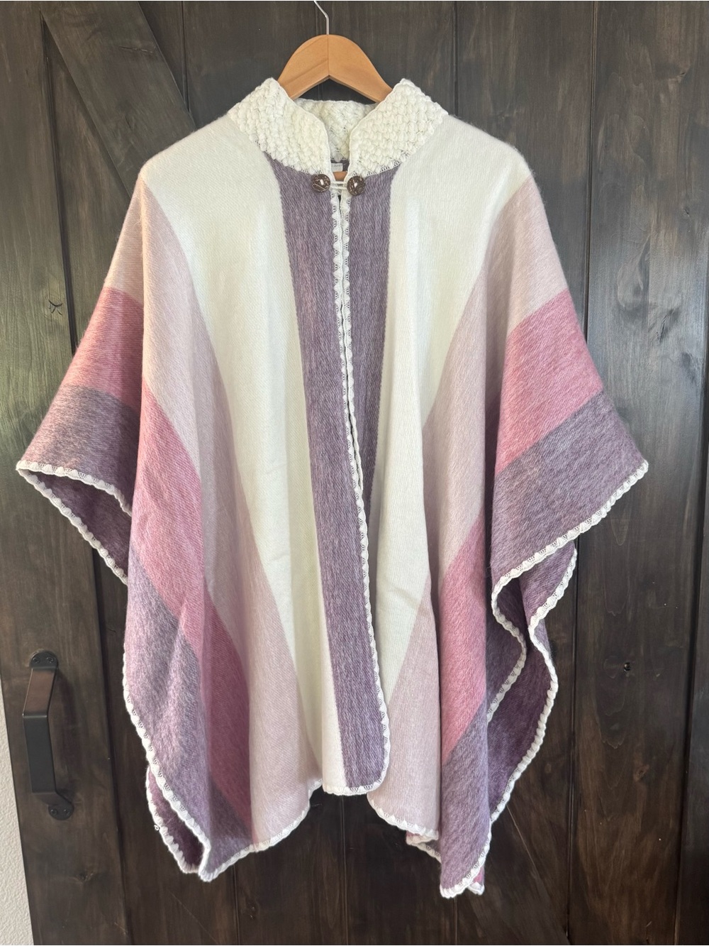VTG Los Andes Shop 100% Alpaca Striped Poncho Cape Made in Ecuador One Size